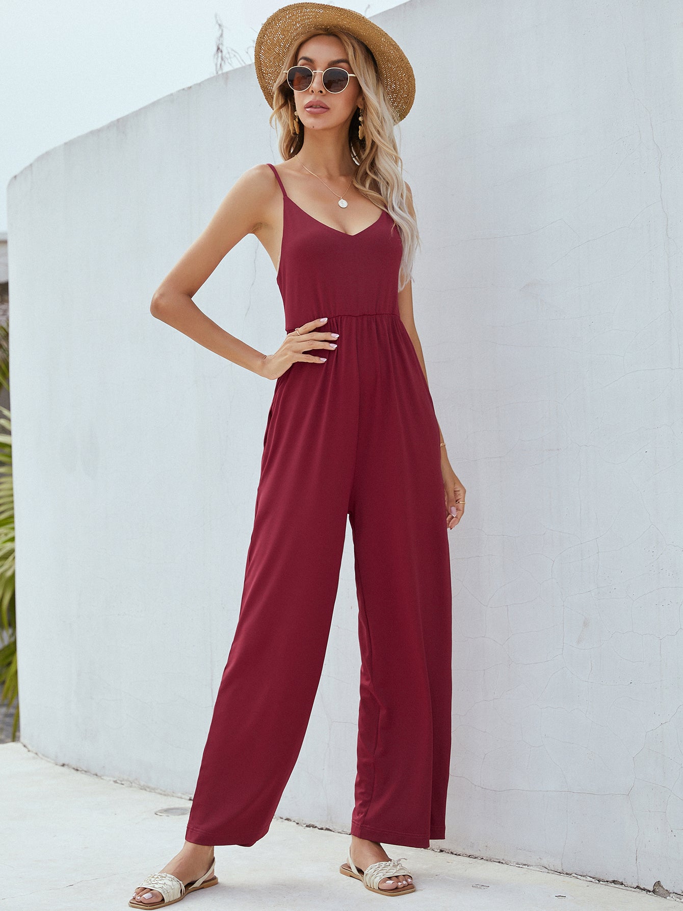 Adjustable Spaghetti Strap Jumpsuit with Pockets