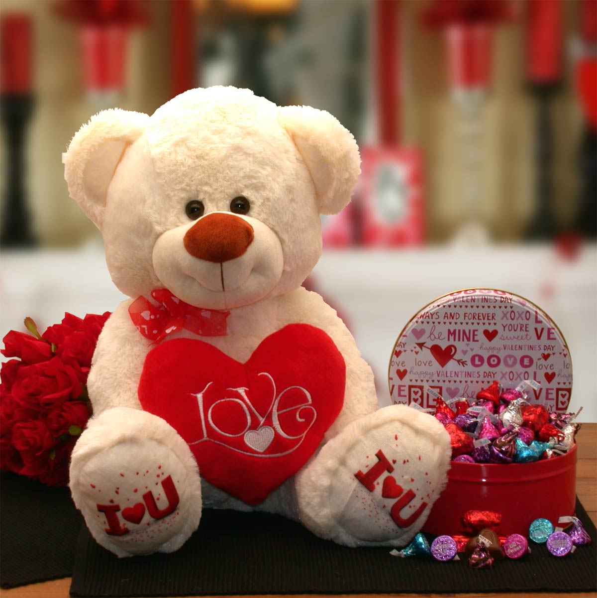 Love & Kisses Valentine Teddy Bear Gift Set - valentines day candy - valentines day gifts  - valentines day gifts for him - valentines day gifts for her