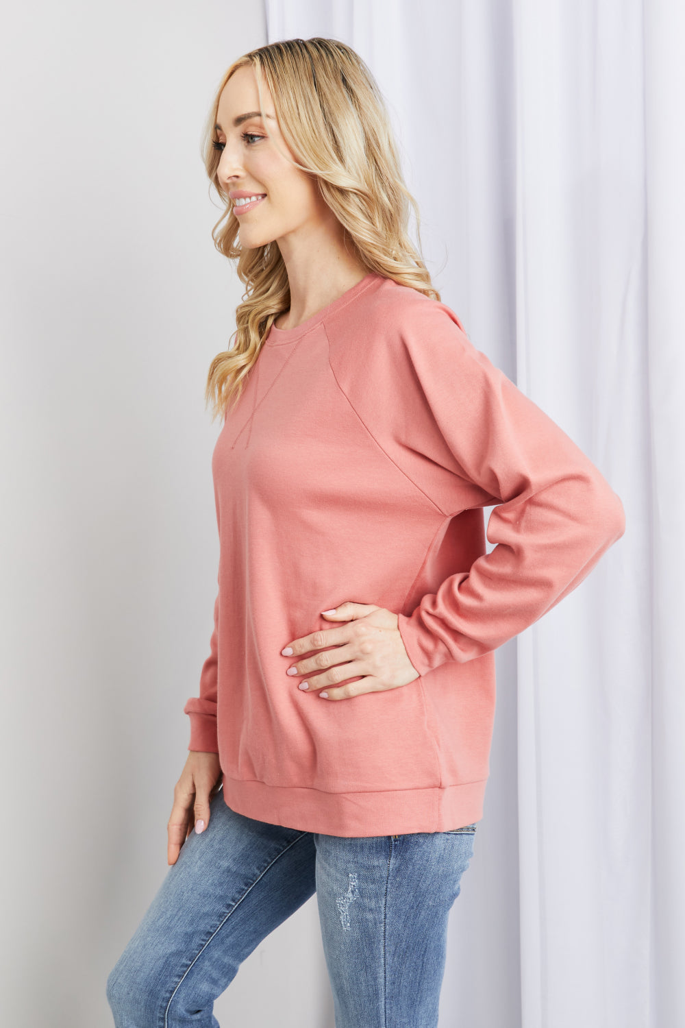 Zenana Full Size Long Raglan Sleeve Round Neck Sweatshirt