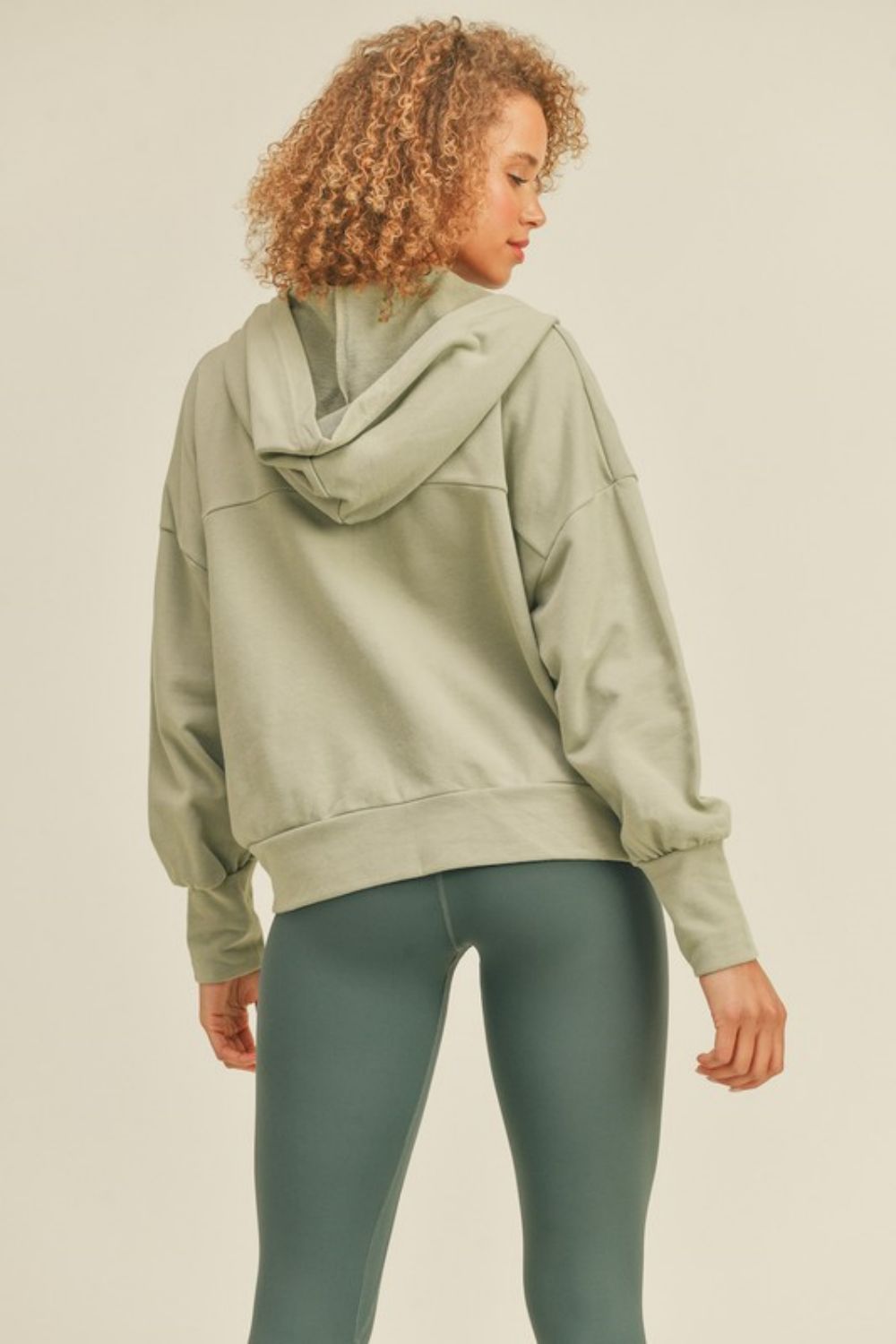 Kimberly C Full Size Zip-Up Drop Shoulder Hooded Jacket in Sage